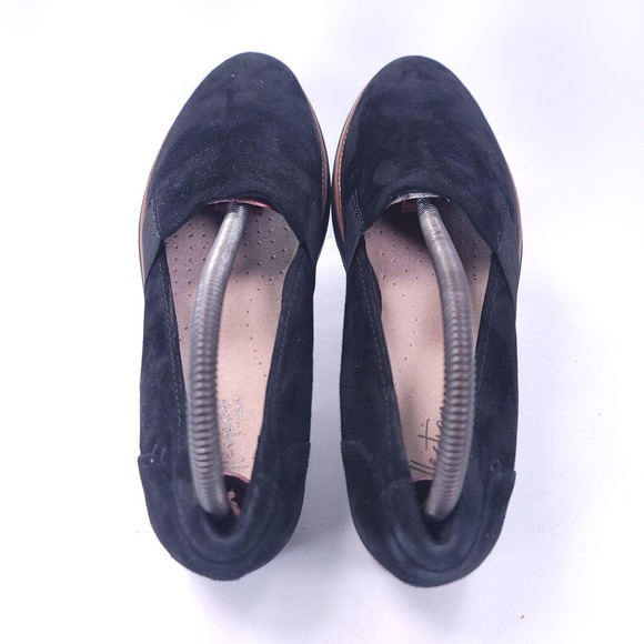 Clarks Sharon Tori Loafers Shoes 8 M Black Wedge Slip On Leather Suede - Picture 2 of 11